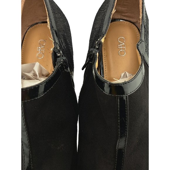 Cato 10W Black Stiletto Open Toe Ankle Platform Bootie Faux Suede Side Zip Shoe - Picture 6 of 8